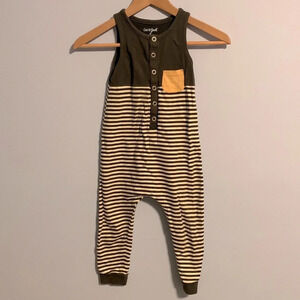 Cat and Jack sleeveless one piece romper stripes yellow pocket gray and white